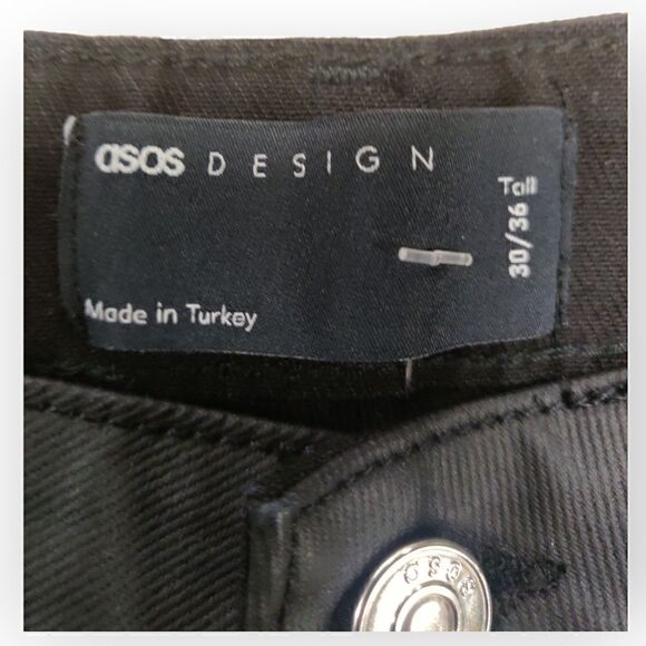 NWT ASOS DESIGN black high waist leather like coated jeans size 32/36 tall - Picture 6 of 12